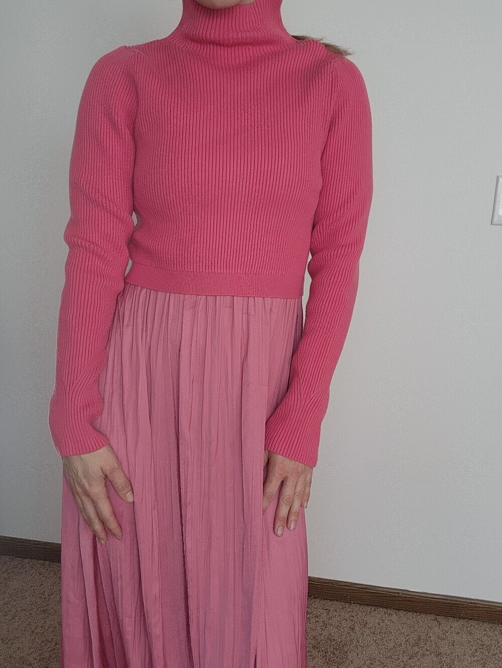 Anthropologie Pink Twofer Sweater Maxi Dress Size Large